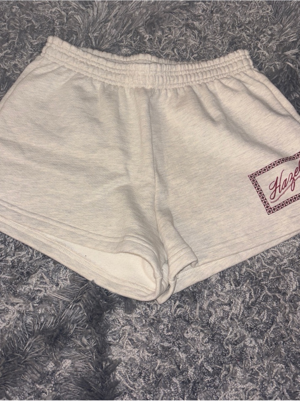 hazel Cream Women's Athletic Lounge Shorts with Pink Logo